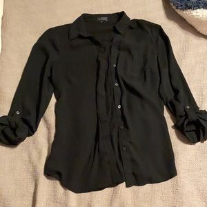Black collar button-up blouse